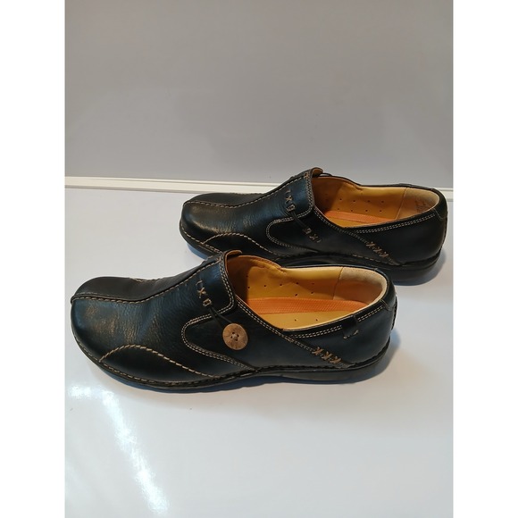 Clarks Unstructured Black Leather Slip On Mules Clogs Button size 9 - Picture 2 of 6